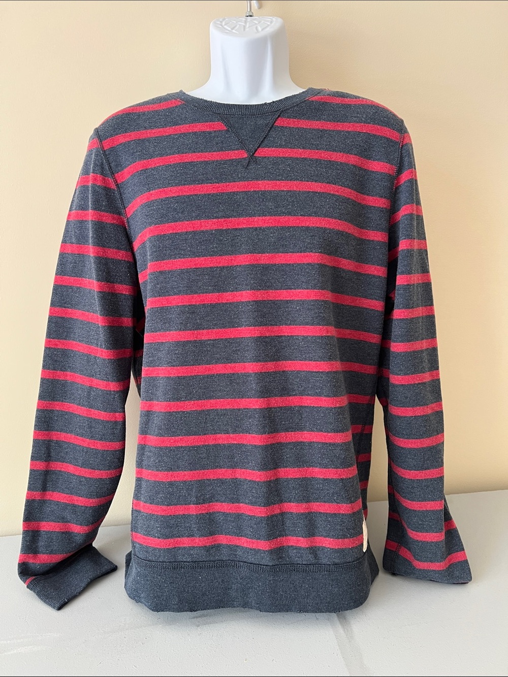 Abercrombie & Fitch Charcoal Crewneck with Red Stripes